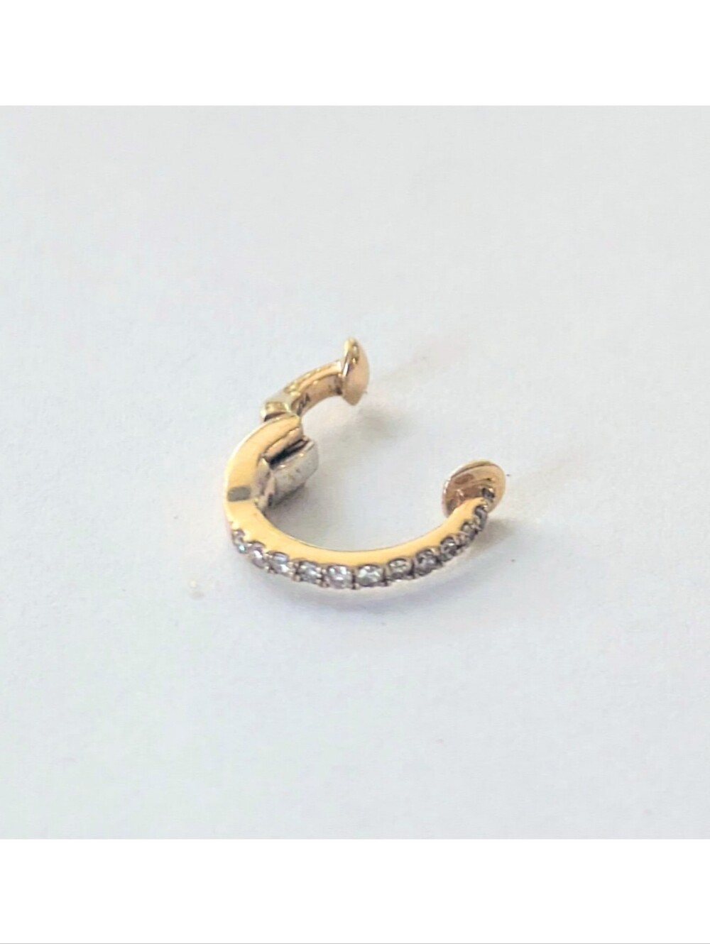 14k Solid Yellow Gold & Genuine White Sapphire Clip-On Nose Ring 1.01 Grams - Picture 4 of 13